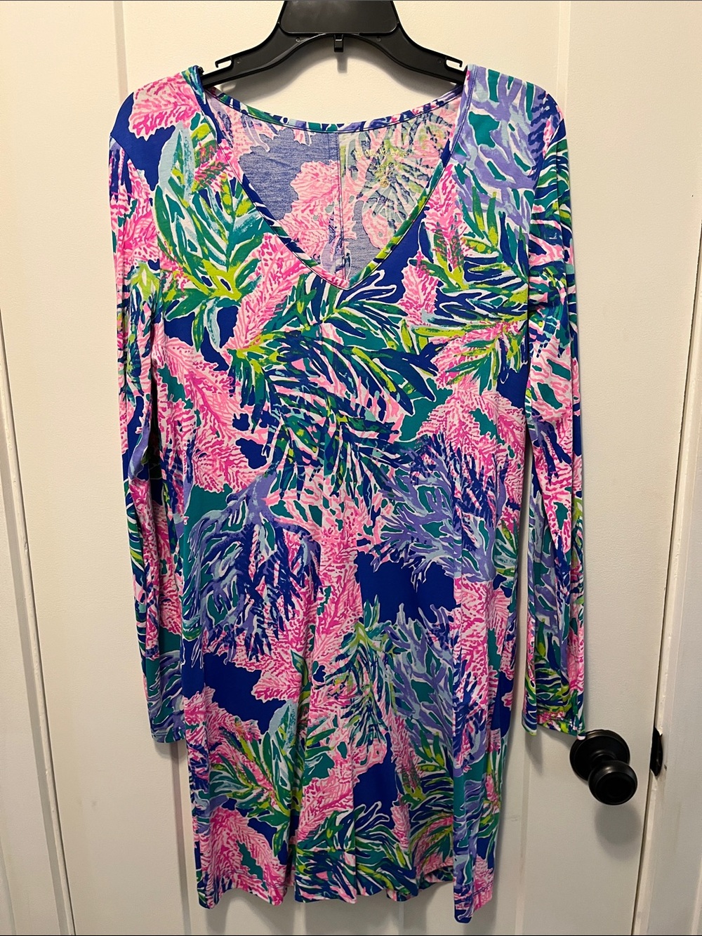 Lilly Pulitzer Blue Pink Green Tropical Print Long-Sleeve Dress